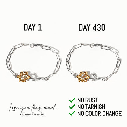 Love You This Much Sentimental Stepped Up Mom 18k Gold Sunflower Bracelet | 6.5-8" Adjustable | Meaningful Bonus Mom Gift | Birthday Gift for Stepmom | Best Stepmother | Luxury Gift Box