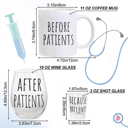 Frerdui Before Patients After Patients Gifts Set - 11oz Coffee Mug and 19oz Wine Glass Set Gift Idea for Dentists, Doctors, Hygienists, Assistants, Physician, Nurse Gift for women