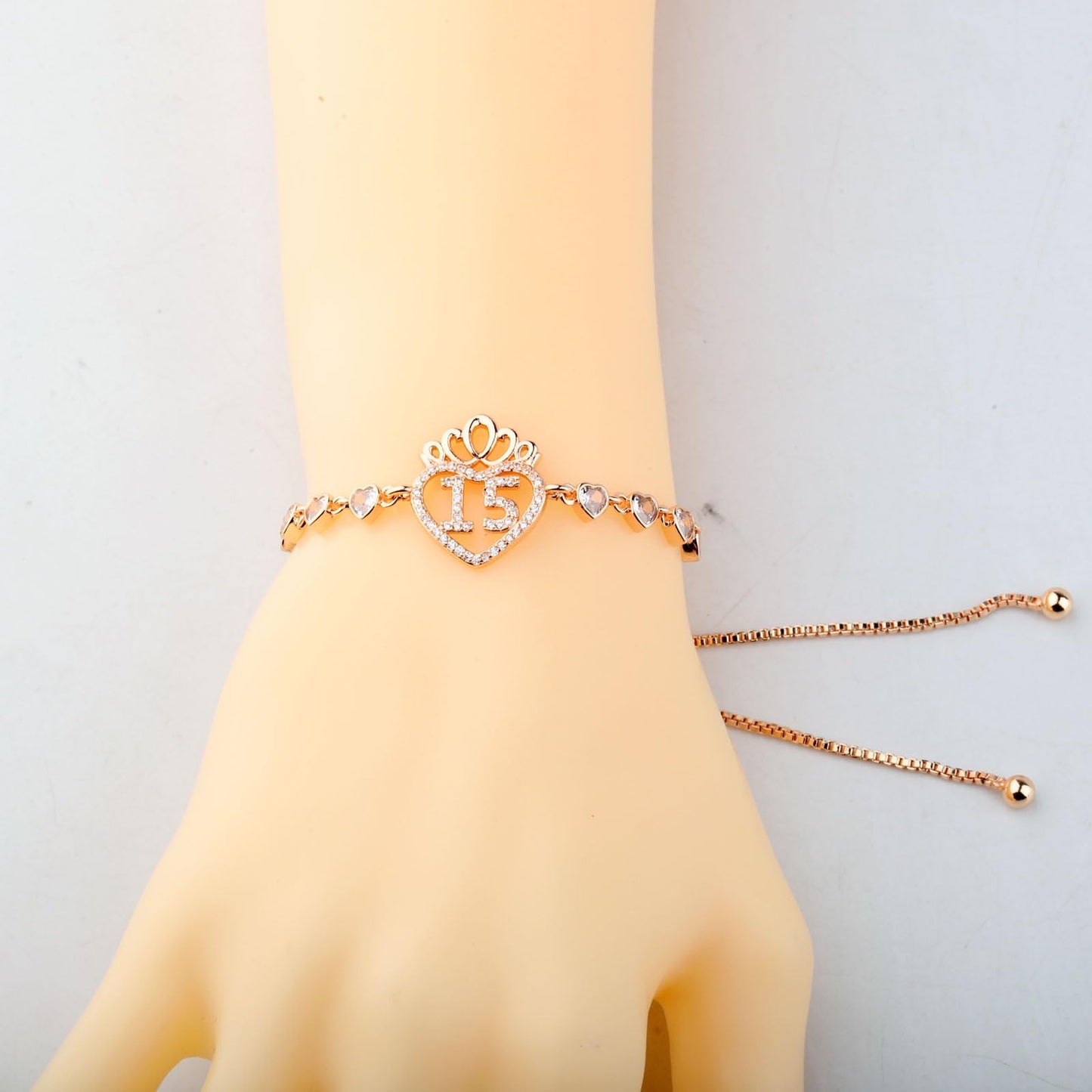 FEELMEM Quinceanera 15 Quince Anos Princess Crown Charm Bracelet Happy 15th Birthday Gift