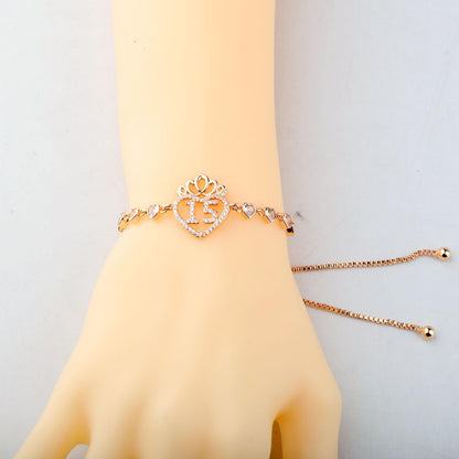 FEELMEM Quinceanera 15 Quince Anos Princess Crown Charm Bracelet Happy 15th Birthday Gift