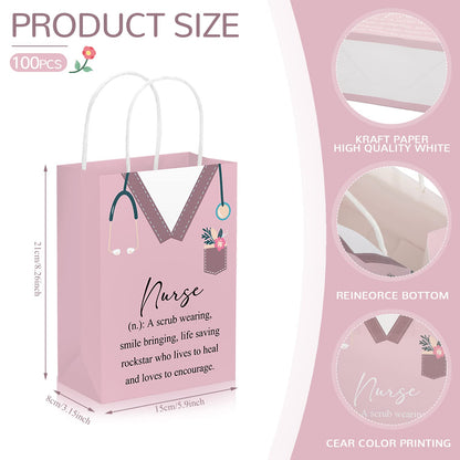Woanger 50 Pieces Nurse Appreciation Gift Bag Bulk Nurse Week 2026 Gift Goodie Paper Bag with Handle Nursing Graduation Thank You Handbag for Lpn Assistant Cna Week Party Favor Supplies, 5 Colors