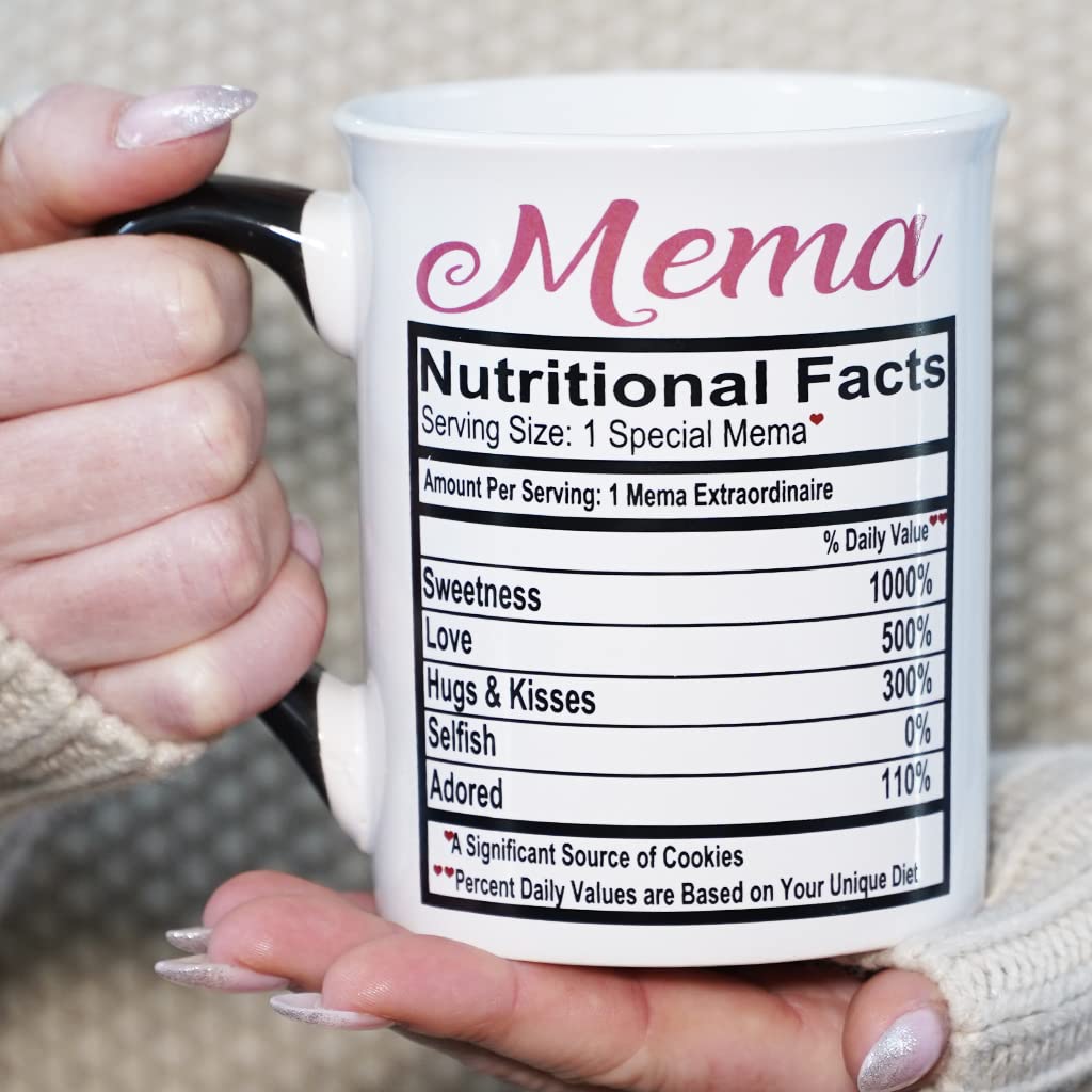 Cottage Creek Mema Mug, 16 oz Black and White Gift Boxed Ceramic Grandma Coffee Cup, Cute Tea Mug and Coffee Mugs for Grandma and Nana, Fun Baby Shower Gifts for Grandparents