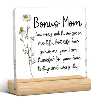Bonus Mom Gifts from Stepmom Stepdad, Christmas Gifts for Step Mom, Best Birthday Mothers Day Valentines Gift for Stepmom Mother Acrylic Decor 4 x 4 inche