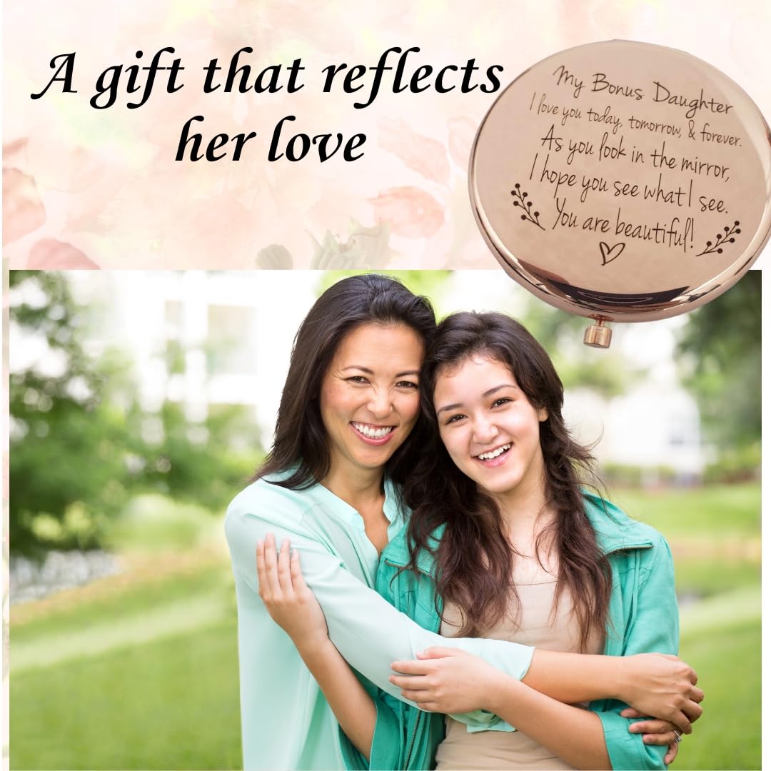 Bonus Daughter Gifts, Step Daughter Gifts from Stepmom, Christmas Step Daughter Gifts from Stepdad, Bonus Daughter Birthday Gifts, Mothers Day for Bonus Daughter, Stepdaughter Compact Mirror