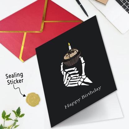 Ziwen Rude Birthday Cupcake Card, Funny Gothic Day Gifts for Her Him, Happy Birthday Card for Men Women, Bday Cupcake Skeleton Gothic Card, Dirty Black Skeleton Birthday Day Gifts for Husband Wife……