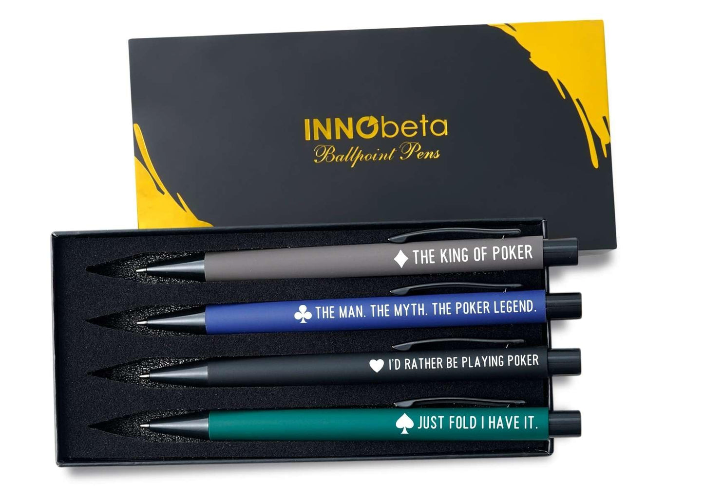 InnoBeta Poker Gifts for Men, Poker Player Gifts, The King of Poker, Ballpoint Pen Set of 4, Perfect for Birthday & Christmas