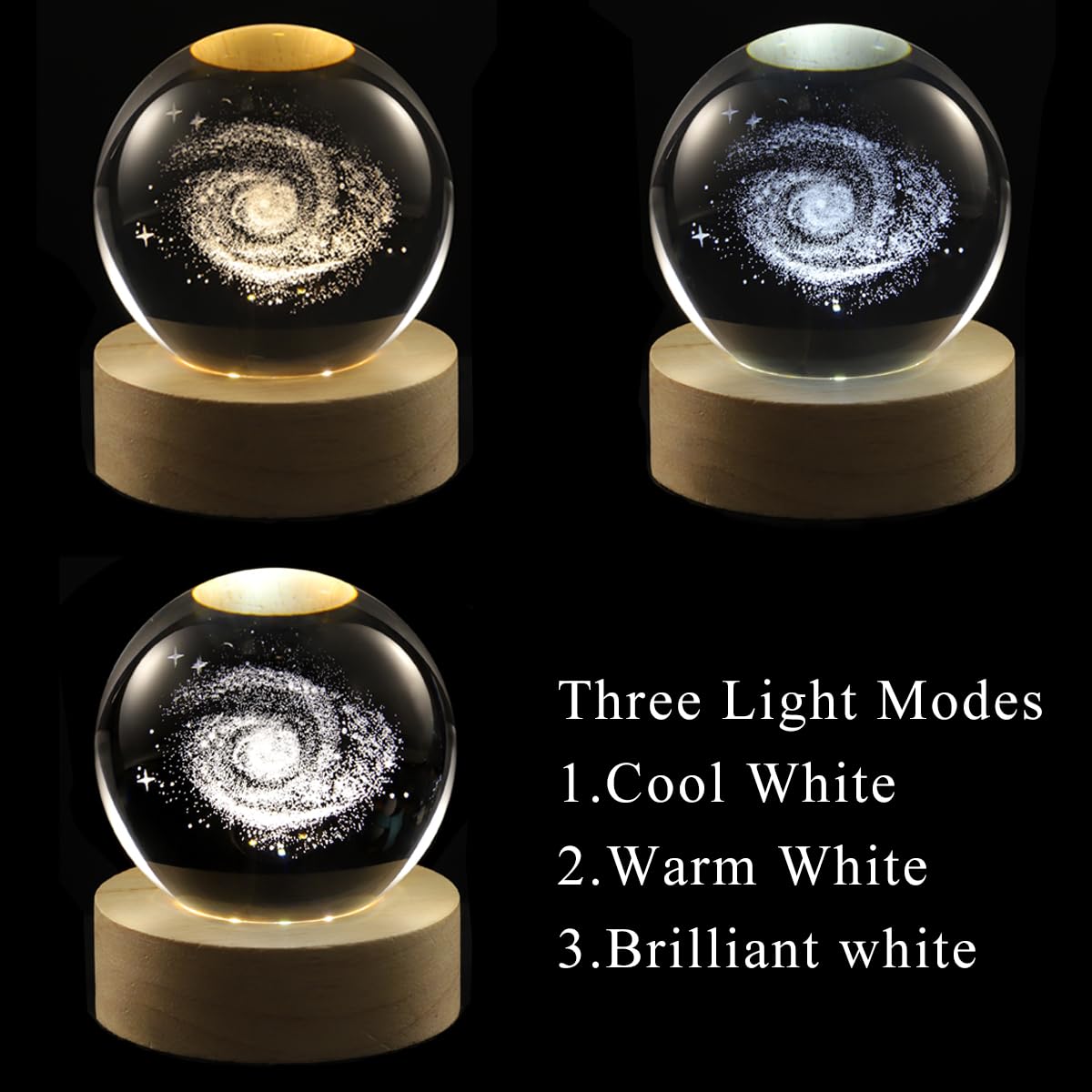 3D Moon Crystal Ball Lamp with Adjustable Brightness LED Wooden Base,Night Light for Kids Teens Adults,Birthday Gift Home Desk Office Bedroom Decor (6cm / 2.4”)