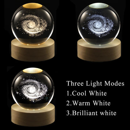 3D Moon Crystal Ball Lamp with Adjustable Brightness LED Wooden Base,Night Light for Kids Teens Adults,Birthday Gift Home Desk Office Bedroom Decor (6cm / 2.4”)