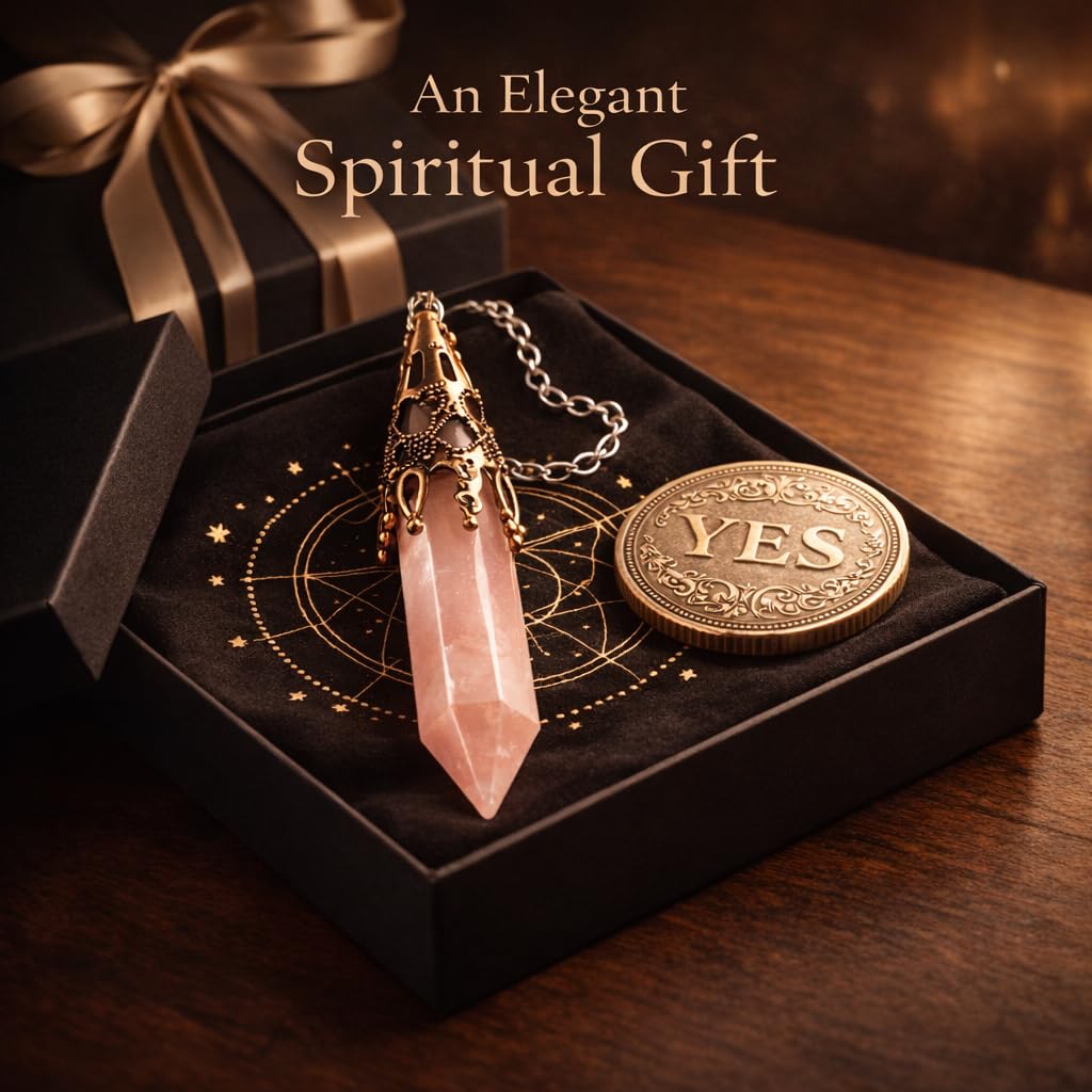 kcrygogo Metaphysical Pendulum Chart Mat with Crystal Pendulum Meditation Tool and Yes or NO Coin,Healing Stone Energy Generator for Divination, Protection,A Mystic Energy Gift