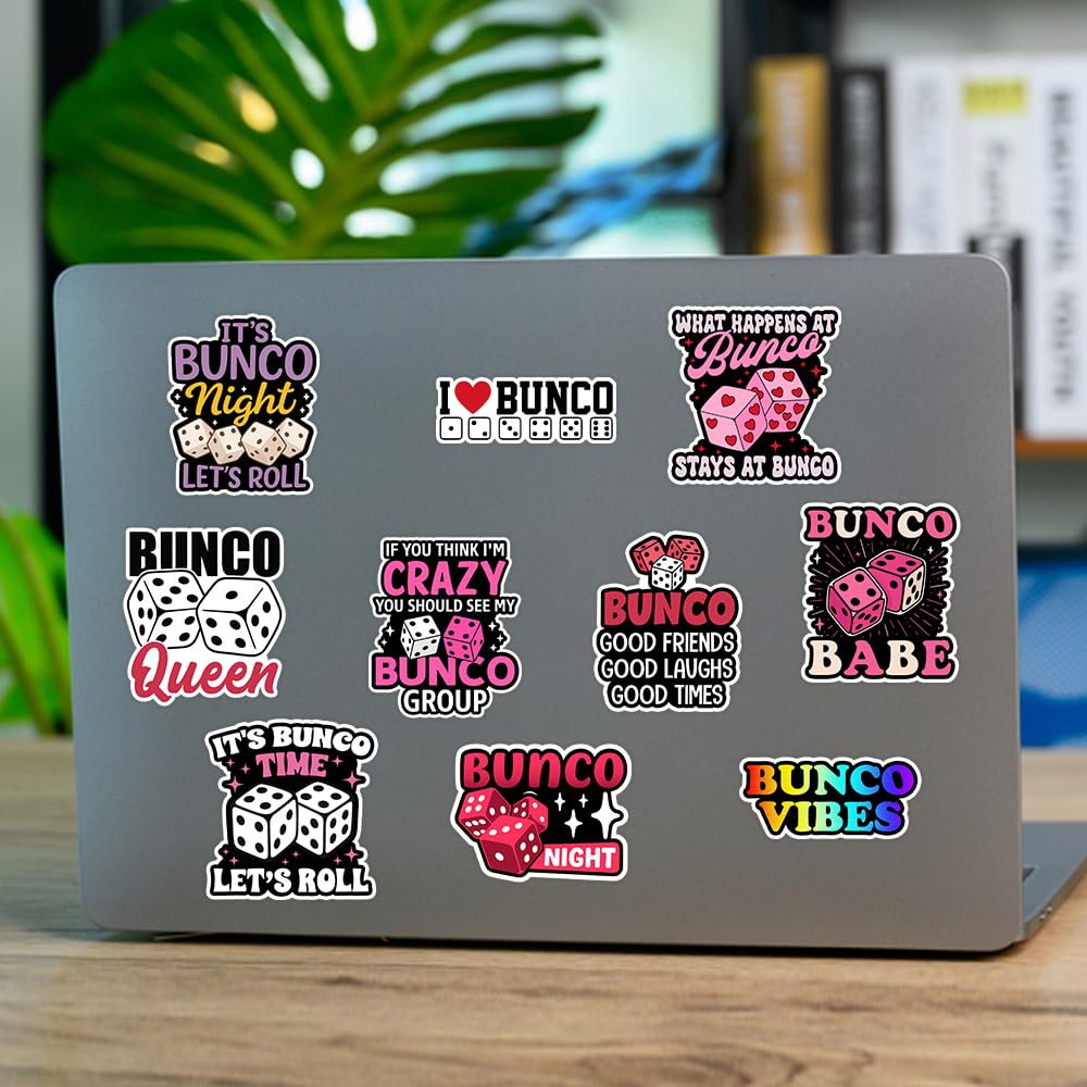 SODAVA Funny Bunco Stickers Pack of 10 – Game Vinyl Decals for Bunco Night, Bunco Babe Queen Group, Waterproof Cute Bunco Accessories for Women, Scrapbook Laptop Water Bottle Decor