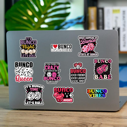 SODAVA Funny Bunco Stickers Pack of 10 – Game Vinyl Decals for Bunco Night, Bunco Babe Queen Group, Waterproof Cute Bunco Accessories for Women, Scrapbook Laptop Water Bottle Decor
