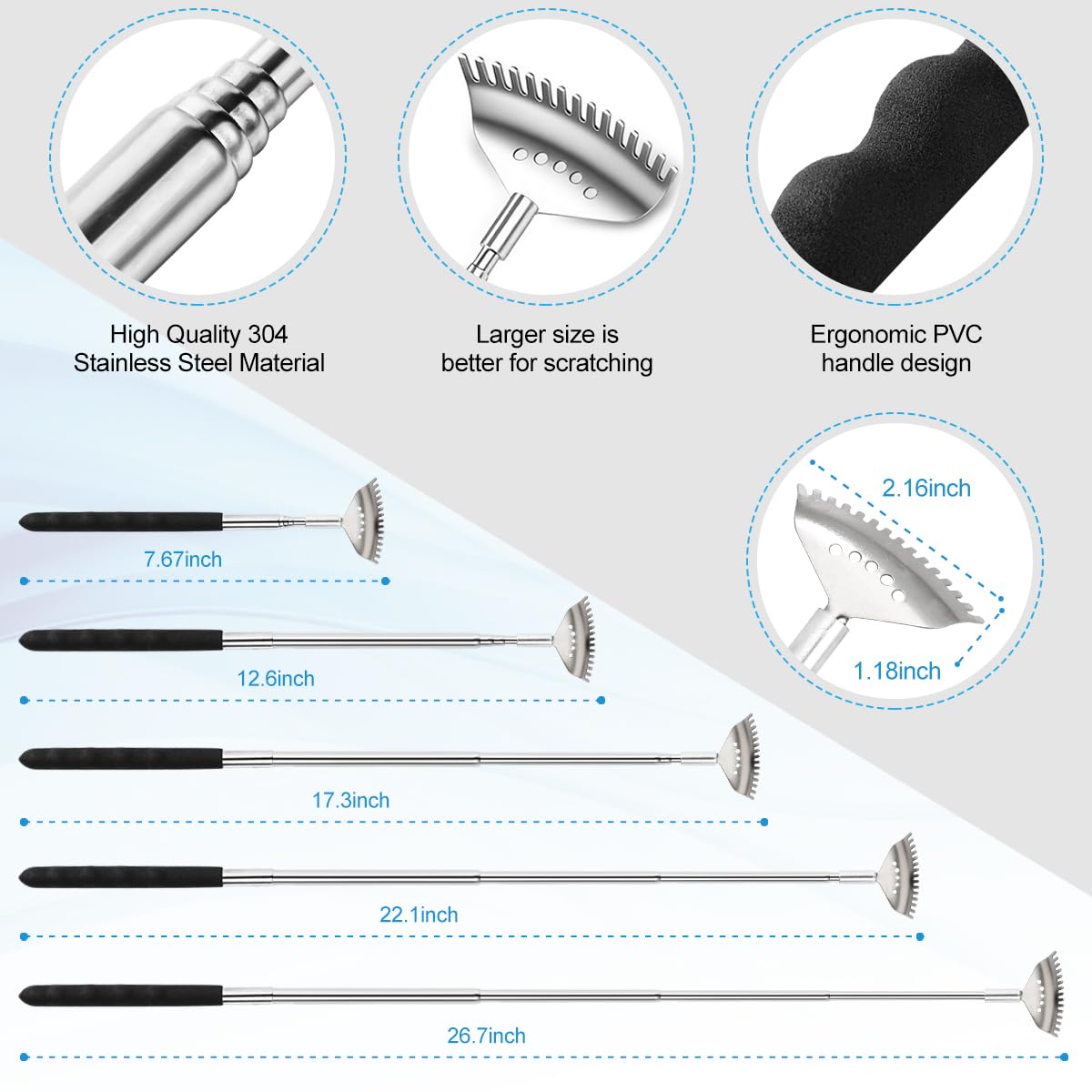 Yeipis 3 Pack Different Back Scratcher Metal Portable Telescoping with Rubber Handles, Extendable Back Massager Tool with Beautiful Box, Stocking Stuffers for Men Women Christmas Presents(Black)