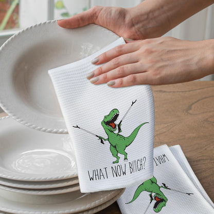 Funny Joked Themed Kitchen Dishcloth Gifts for Hostess Mom Women Housewarming, Funny Dinosaur Hand Towels for Best Friend Bestie, Sarcastic Adult Kitchen Towels Dish Towel Dishcloth 16x24