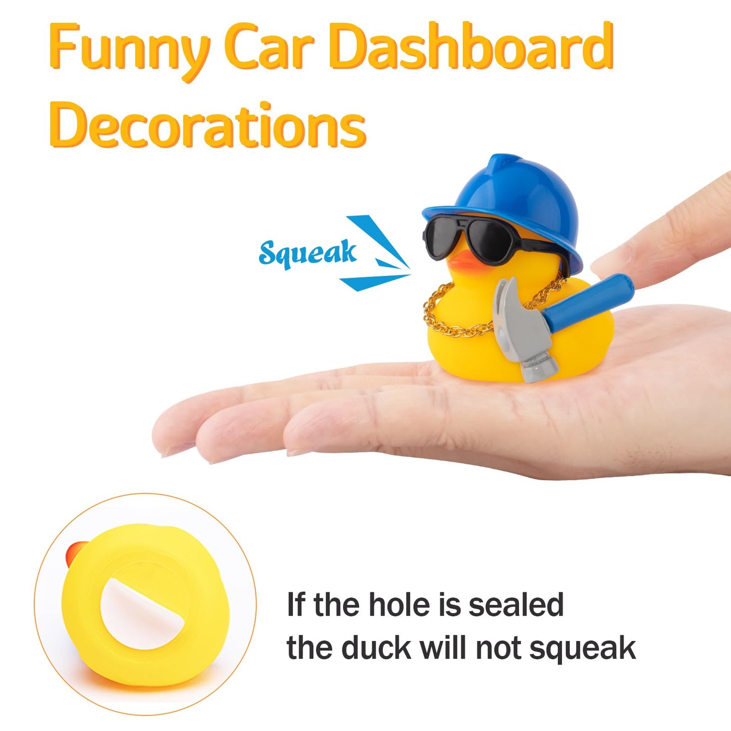 wonuu Car Dashboard Decorations Rubber Ducks, Construction Builder Rubber Ducky for Car Ornament Cute Duck with Tool, Hard Hat, Glasses, Necklace (Hammer)