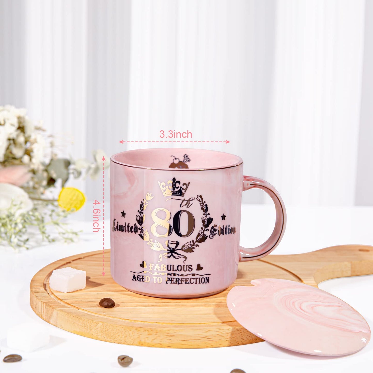 Biching 80th Birthday Gifts for Women, 14oz Pink Coffee Mug with Gold Pattern, Best Gifts for 80 Year Old Grandma, Mom, Sister, Friend, Fabulous 80 Limited Edition, 1946 Birthday Gifts for Women