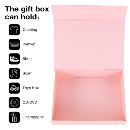 Aimyoo Pink Collapsible Gift Box with Magnetic Closure Lids 13.8x9x4.3 in, Large Bridesmaid Groomsman Proposal Boxes, Rectangle Present Box for Graduation Birthday Storage 1 Pack
