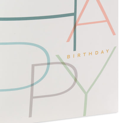 Hallmark Signature Studio 10" Large Square Gift Bag with Tissue Paper (Happy Birthday) Teal, Gray, Pink, Blue on White