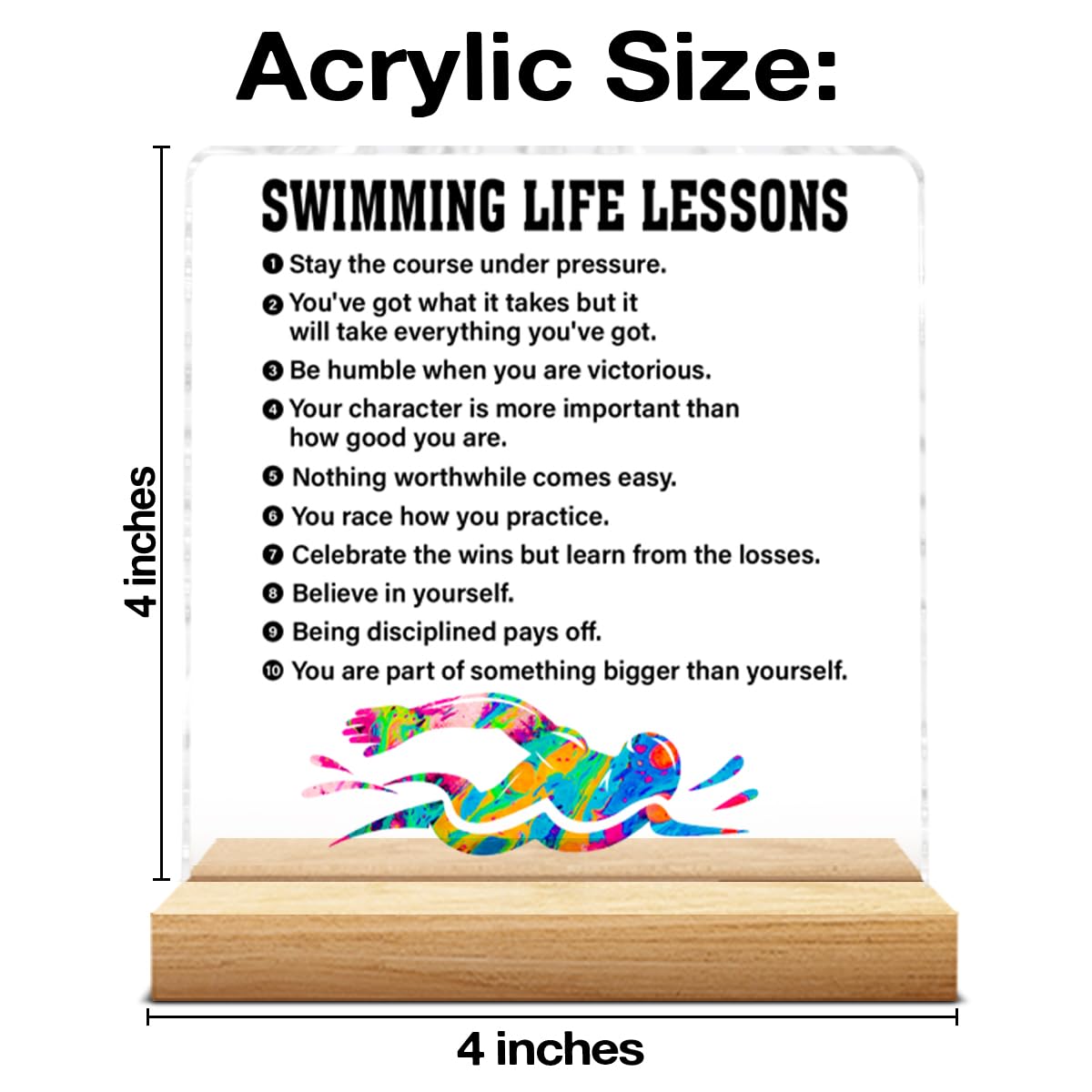 Swimming Gifts for Men Boys Women, Inspirational Gifts for Swimmer Swimming Fans Lover, Acrylic Plaque Sign with Wooden Stand Home Office Decor
