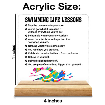 Swimming Gifts for Men Boys Women, Inspirational Gifts for Swimmer Swimming Fans Lover, Acrylic Plaque Sign with Wooden Stand Home Office Decor