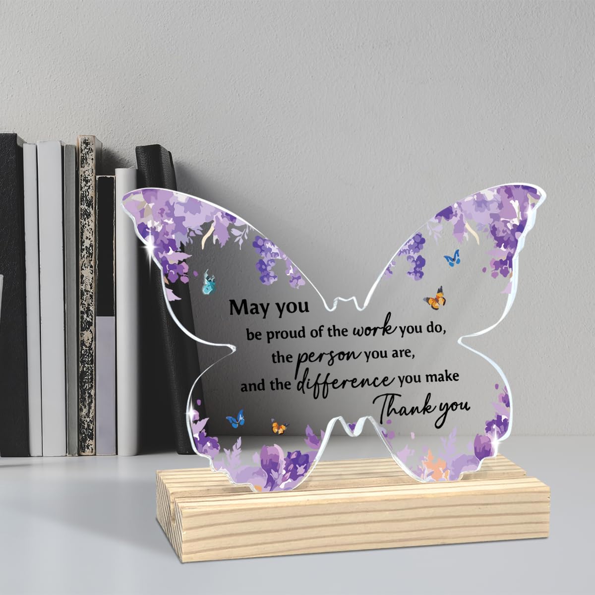 Thank You Gifts for Women - Purple Appreciation Butterfly Acrylic Plaque Home Decor for Teacher Friends Coworkers Employee Female 01-3.7×4.7 Inches