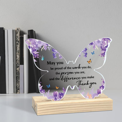 Thank You Gifts for Women - Purple Appreciation Butterfly Acrylic Plaque Home Decor for Teacher Friends Coworkers Employee Female 01-3.7×4.7 Inches