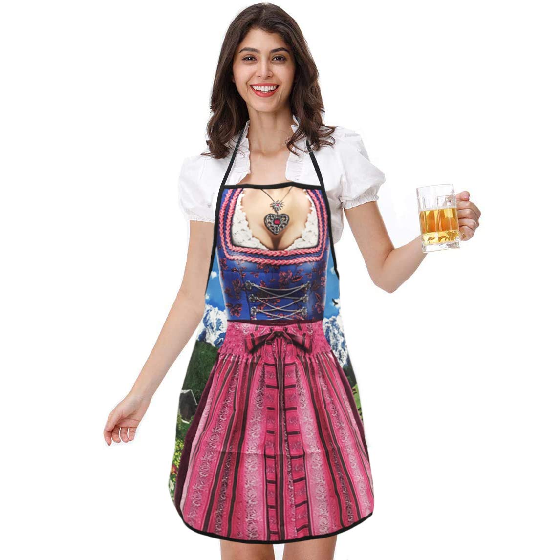 MOMOONNON Dirndl Apron for Women - German Lederhosen Apron for Oktoberfest & Bavarian Kitchen Cooking, Grilling, BBQ & Baking