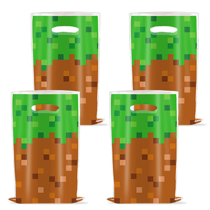 50Pcs Pixel Party Favors Bags, Video Game Goodie Bag with Handles for Birthday Party Theme Candy Treat Cookie Bags Green and Brown Video Game Theme Party Goodies Candy Snack Treat Bags