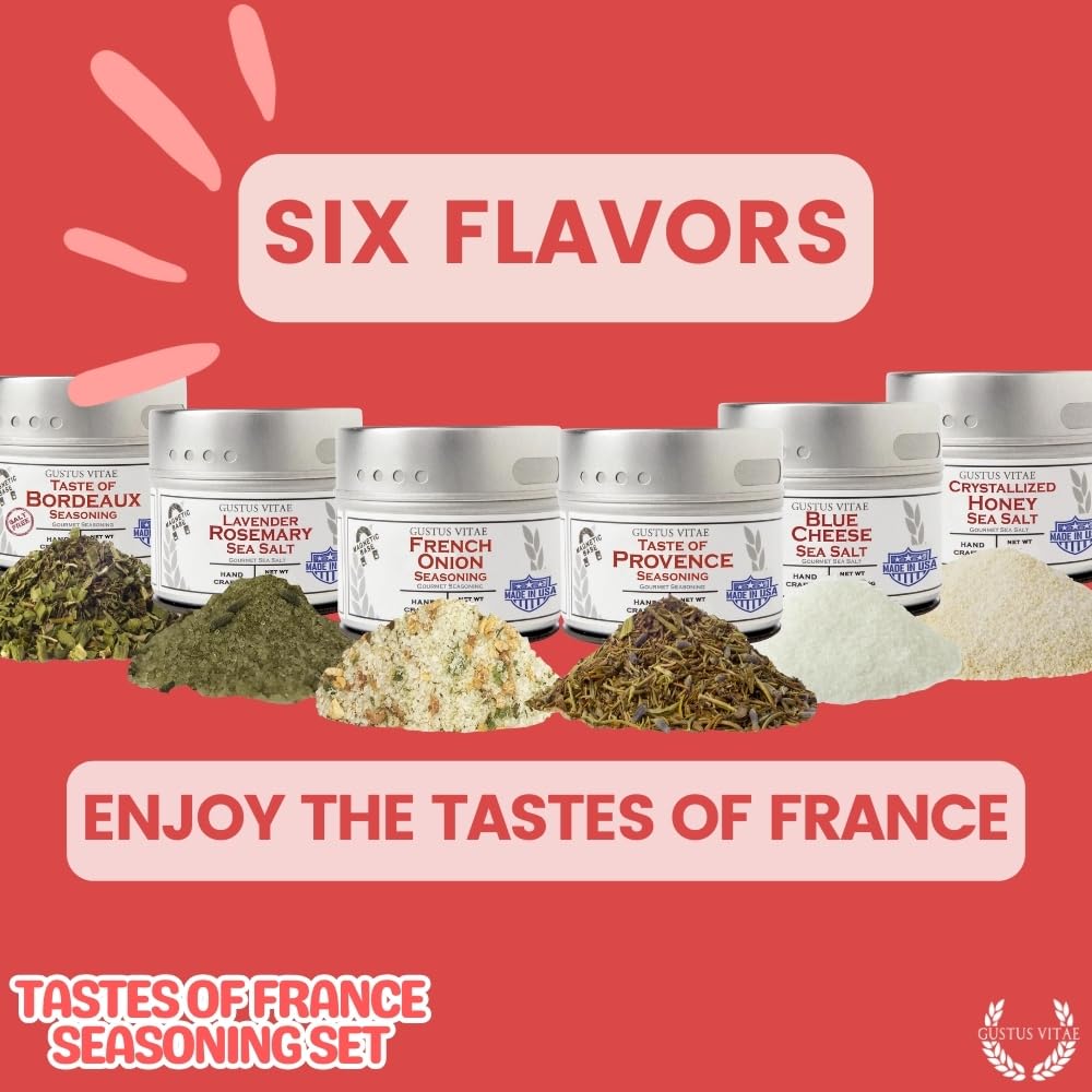 French Seasoning Gift Set | Tastes of France | Artisanal Spice Blends Six Pack | Non GMO, All Natural | No MSG, Gluten, Soy, Nuts | Small Batch, Hand Made Seasonings | No Artificial Ingredients, Ultra Premium | Made in USA | GLP-1 Friendly | Magnetic...