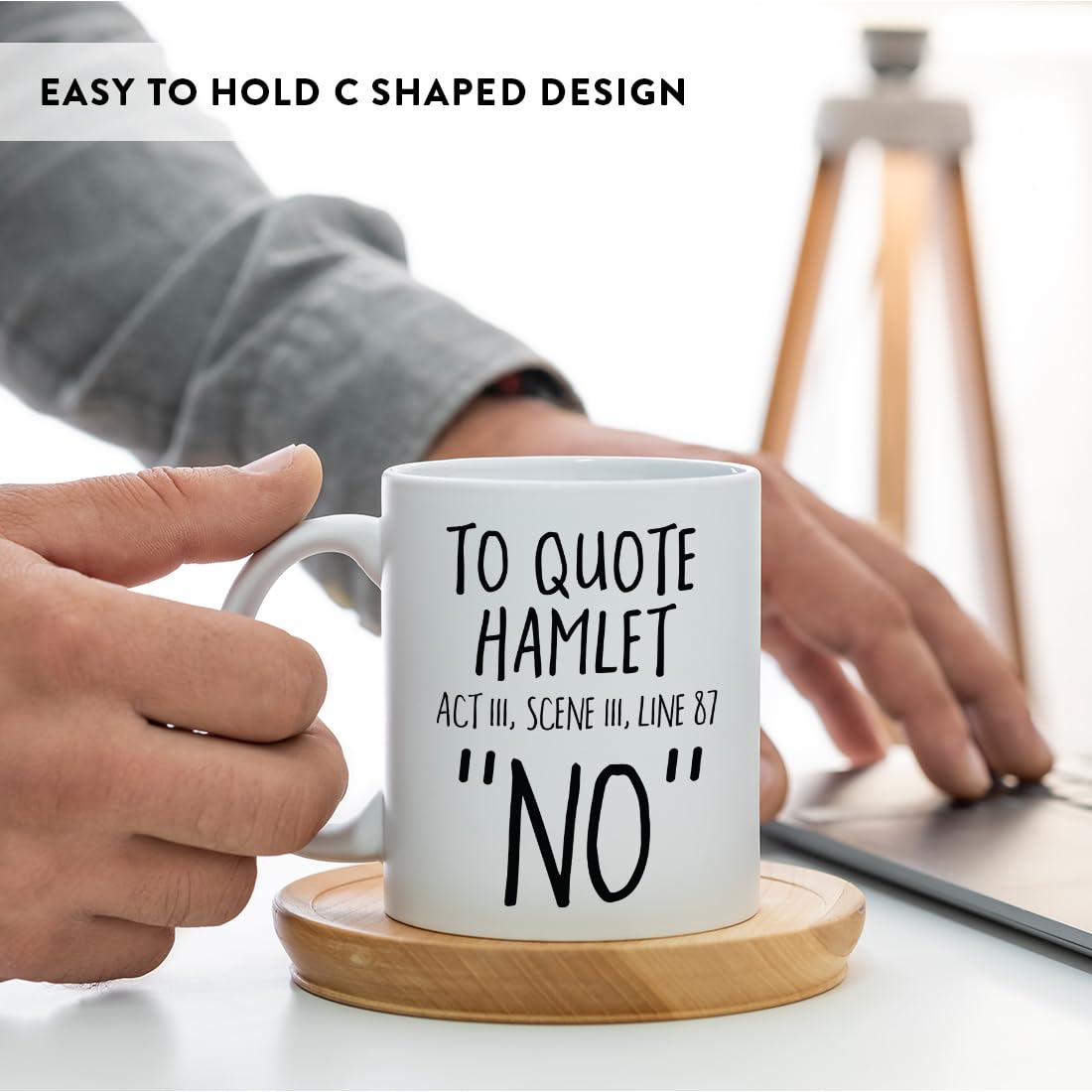 Andaz Press Funny 11oz. Coffee Mug English Teacher's Gift, To Quote Hamlet Act 111, Scene 111, Line 87" No, 1-Pack, Novelty Shakespeare Cup Birthday Christmas English Teacher Mug Shakespeare Gifts