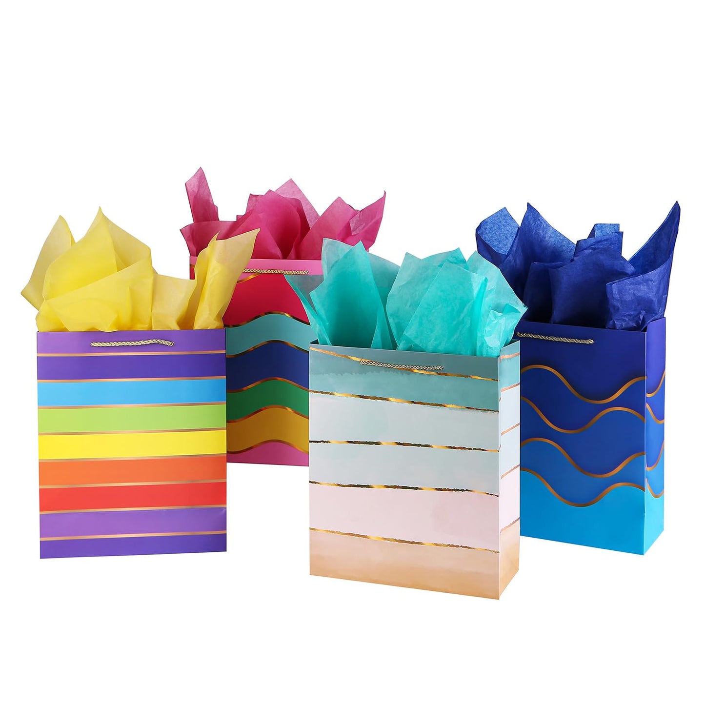 Cmecial 12.6" Paper Gift Bags with Tissue Paper, Extra Large Gift Bags with Handles, Birthday Rainbow Bag Large Size, Medium Birthday Bags Wrap Bag for Kids