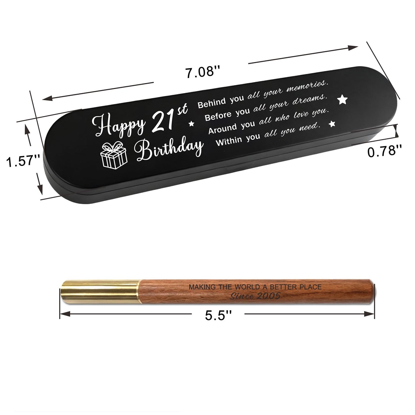 21st Birthday Gift for 2005 Born - Engraved Wooden Gel Pen & Keepsake Box Set, Meaningful 21 Year Old Gift for Men & Women