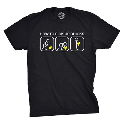 Mens How to Pick Up Chicks Funny T Shirt Cool Graphic Tee Sarcastic Novelty Top Humor Tees