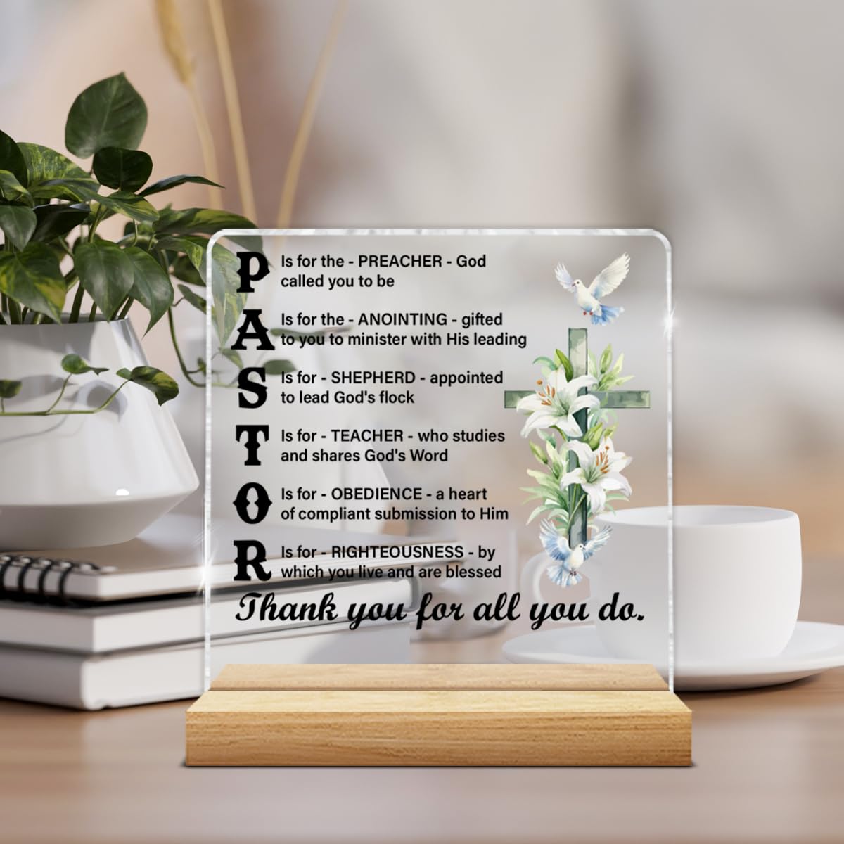 Pastor Appreciation Gifts for Men, Christian Gifts for Pastors Thank You Birthday Christmas, Religious Pastor Acrylic Plaque Sign Decor