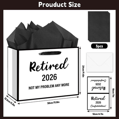 RTMISA 2026 Retirement Gift Bag with Tissue Paper and Greeting Card 2026 Retired Gifts Wrapping Bag for Women Men Coworker Teacher, Retirement Party Decorations Supplies