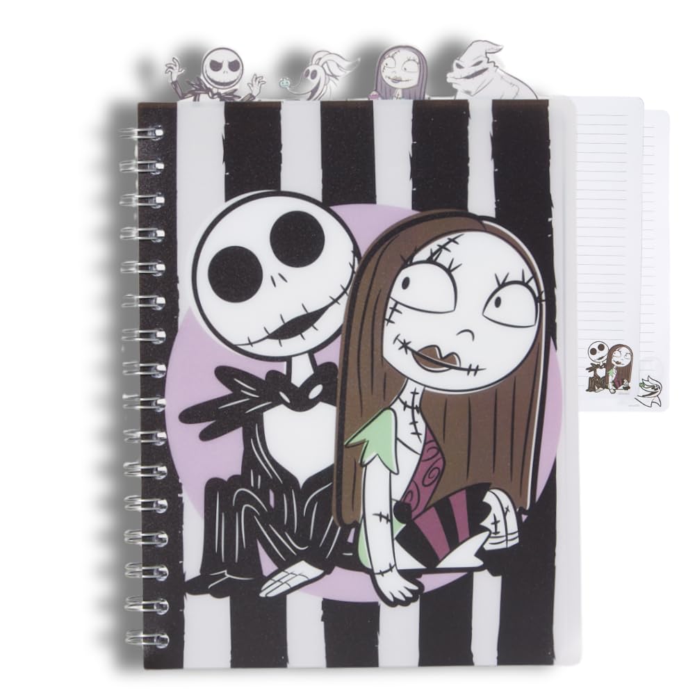 Nightmare Before Christmas Tab Journal Notebook, Spiral Bound, 96 Lined Pages, 8 x 7 inches, Black/White