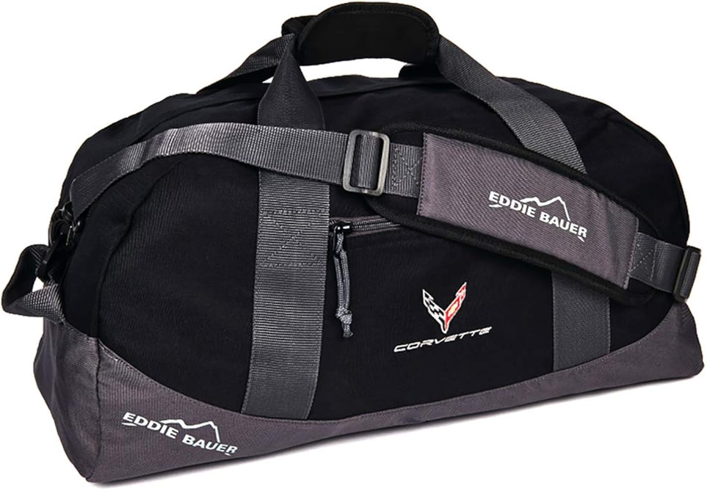 C8 Corvette Duffel Bag - Next Generation Eddie Bauer Travel Duffle with Cross Flags Logo (Black)