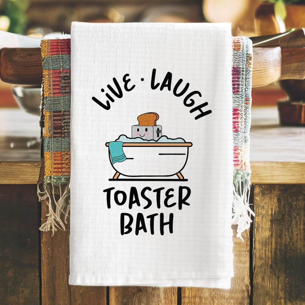 Toasted Tales Funny Dish Towel with Sayings Novelty Dishtowel for Kitchen - Super Absorbent Waffle Weave Hand Towel for Kitchen or Bathroom Housewarming Gift