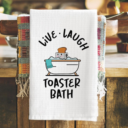 Toasted Tales Funny Dish Towel with Sayings Novelty Dishtowel for Kitchen - Super Absorbent Waffle Weave Hand Towel for Kitchen or Bathroom Housewarming Gift