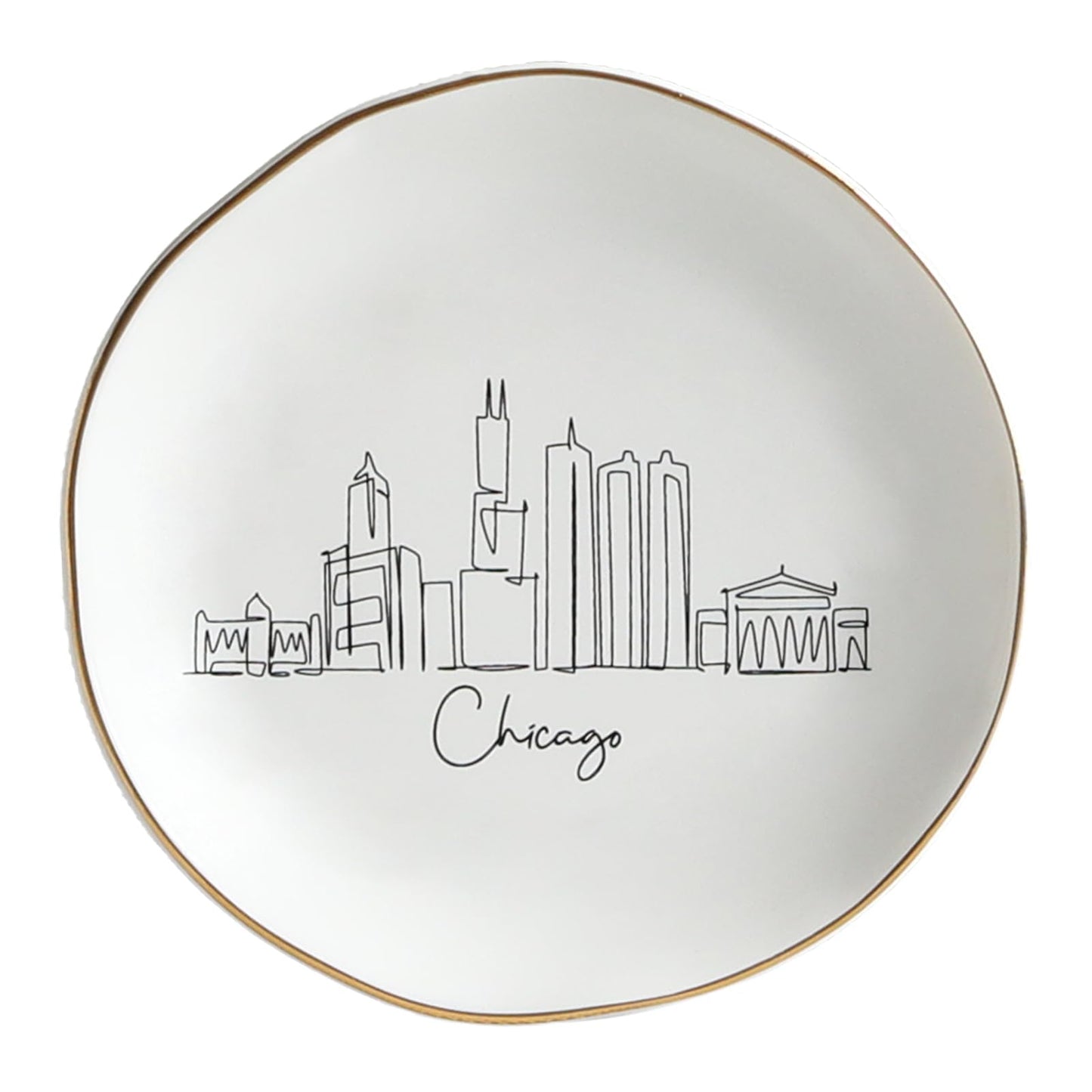 COLLECTIVE HOME - Skyline Jewelry Dish, Ceramic Trinket Dish, Landscape Jewelry Tray, Decorative City View Plate for Rings Earrings Necklaces Bracelet Watch Keys (Chicago)