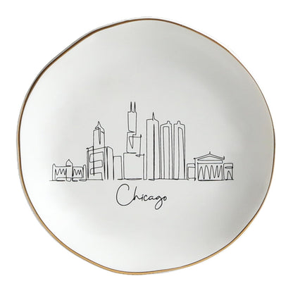 COLLECTIVE HOME - Skyline Jewelry Dish, Ceramic Trinket Dish, Landscape Jewelry Tray, Decorative City View Plate for Rings Earrings Necklaces Bracelet Watch Keys (Chicago)