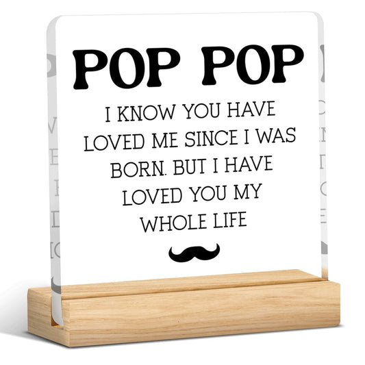 Pop Pop Gifts from Grandkids Best Grandpa Gifts Father's Day Birthday Christmas Gift for Pop Pop Grandpa Clear Acrylic Desk Decoration Sign for Home Bathroom Desk Shelf 4 X 4 Inch