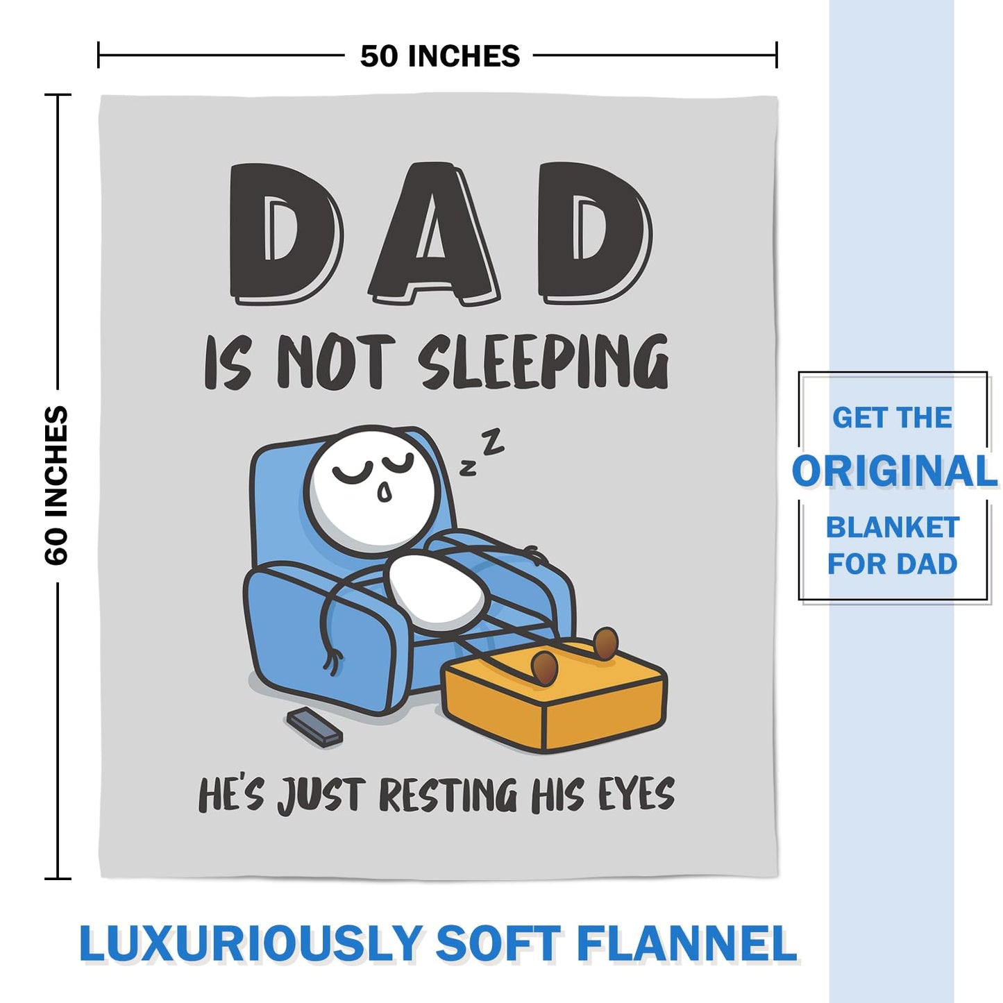 Funny Fathers Day Birthday Gift for Dad Husband, Dad is Not Sleeping Blanket, Dads Gifts from Daughter Son, Super Soft Throws Blanket for Couch and Napping, 60" x 50" (Gray)