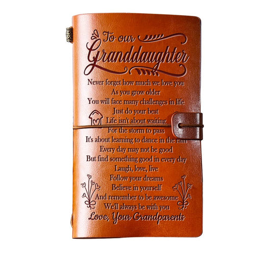 Granddaughter Birthday Gifts from Grandma Grandpa, To My Granddaughter Leather Journal, 140 Page Refillable Journal, Unique Christmas Birthday Gifts for Granddaughter from Grandparents