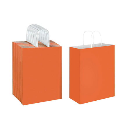 Oikss 50 Pack 10x5x13 Orange Kraft Paper Bags with Handles Bulk for Birthday Party Favors Grocery Retail Shopping Business Goody Recycled Craft Gift Bags (Large Size, 50 Count)