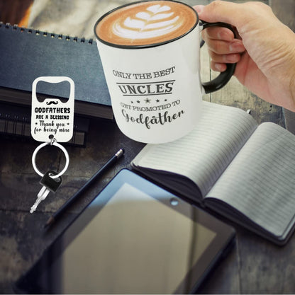 Godfather Mug 11 Ounces Ceramic Coffee Cup with Bottle Opener Keychain, Gift for Godfather Proposal, Birthday, Father’s Day, Christmas from Godchild