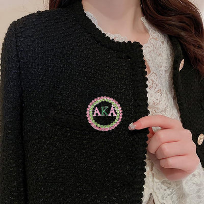 Imitation Rhinestone Greek Sorority Brooch for Women Girls My Best Friends Fashion Paraphernalia Lapel Pin Pink Green Crystal Jewelry for Sisters Ladies Sparkling Dress Accessory Sisterhood Graduation