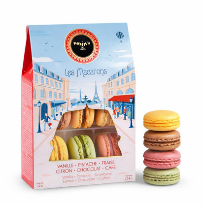 Maxim’s de Paris French Macaron Gift Box – Gourmet Macaron Cookies Assortment, 6 Classic Flavors (Vanilla, Pistachio, Lemon, Chocolate, Coffee, Strawberry), Luxury French Dessert Gift from Paris