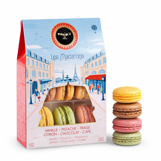 Maxim’s de Paris French Macaron Gift Box – Gourmet Macaron Cookies Assortment, 6 Classic Flavors (Vanilla, Pistachio, Lemon, Chocolate, Coffee, Strawberry), Luxury French Dessert Gift from Paris
