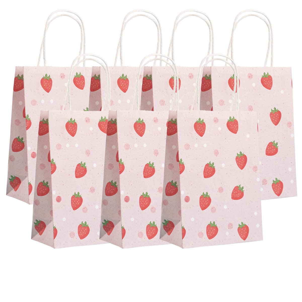 KoberrLi 16Pcs Strawberry Gift Paper Bags with Handles 5.9x8.26x3.15-inch Strawberry Party Favor Paper Bags for Birthday Baby Shower Holiday Gifts (Strawberry)