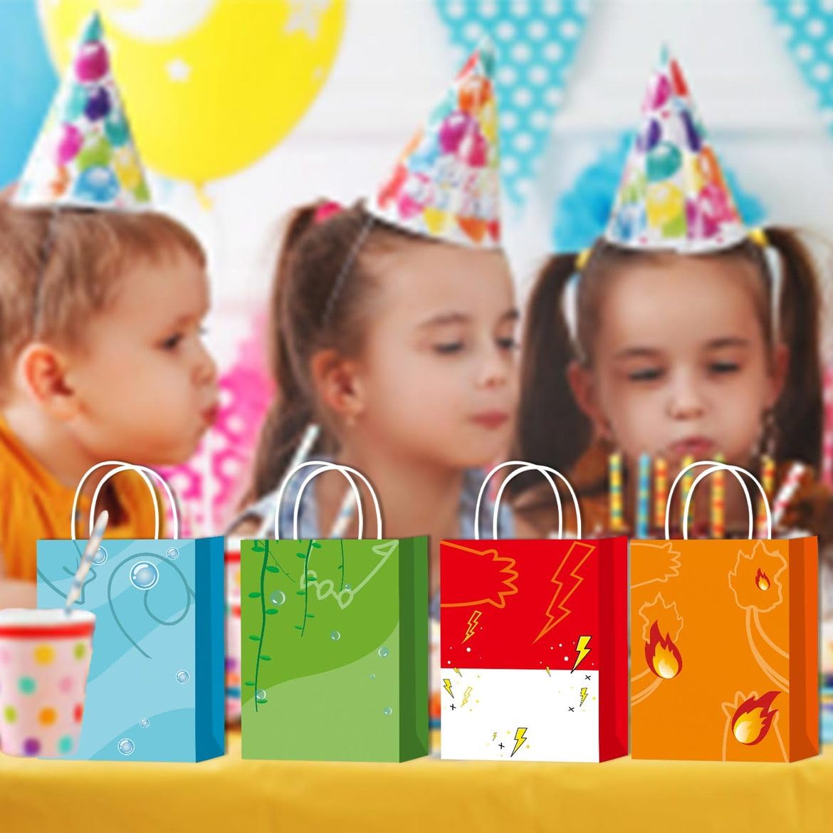 16pcs Cartoon Monster Birthday Party Bags Yellow Red Goodie Gift Bags for Kids Boys Girls Theme Birthday Party Supplies Decorations